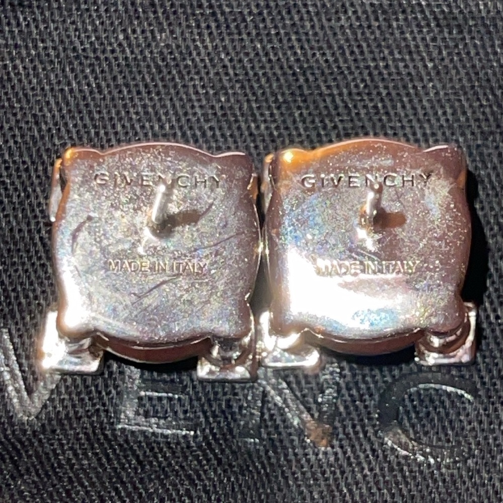 Givenchy Silver Stud Earrings with Clear Crystals - Picture 7 of 9